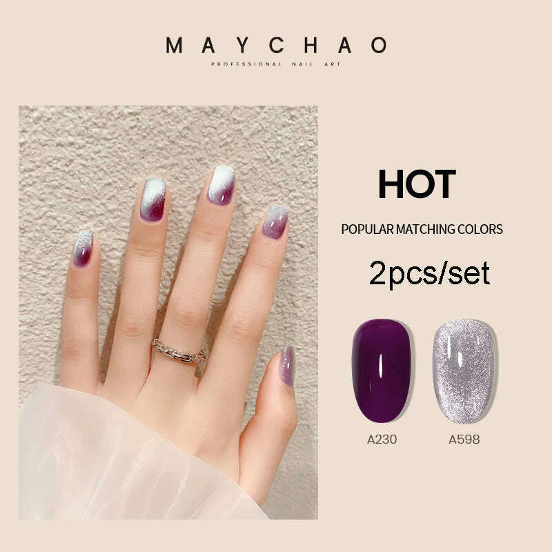 KIMLUD, MAYCHAO 7ml Cat Eye Gel Nail Polish Shiny Magnetic Gel Semi Permanent Soak Off UV Gel Glitter Manicure For Nail Art Gel Varnish, 2pcsA230A800, KIMLUD APPAREL - Womens Clothes