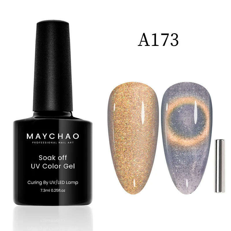 KIMLUD, MAYCHAO 7ml Cat Eye Gel Nail Polish Shiny Magnetic Gel Semi Permanent Soak Off UV Gel Glitter Manicure For Nail Art Gel Varnish, 7.3ml A173, KIMLUD APPAREL - Womens Clothes