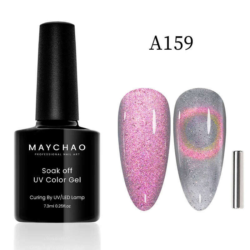 KIMLUD, MAYCHAO 7ml Cat Eye Gel Nail Polish Shiny Magnetic Gel Semi Permanent Soak Off UV Gel Glitter Manicure For Nail Art Gel Varnish, 7.3ml A159, KIMLUD APPAREL - Womens Clothes