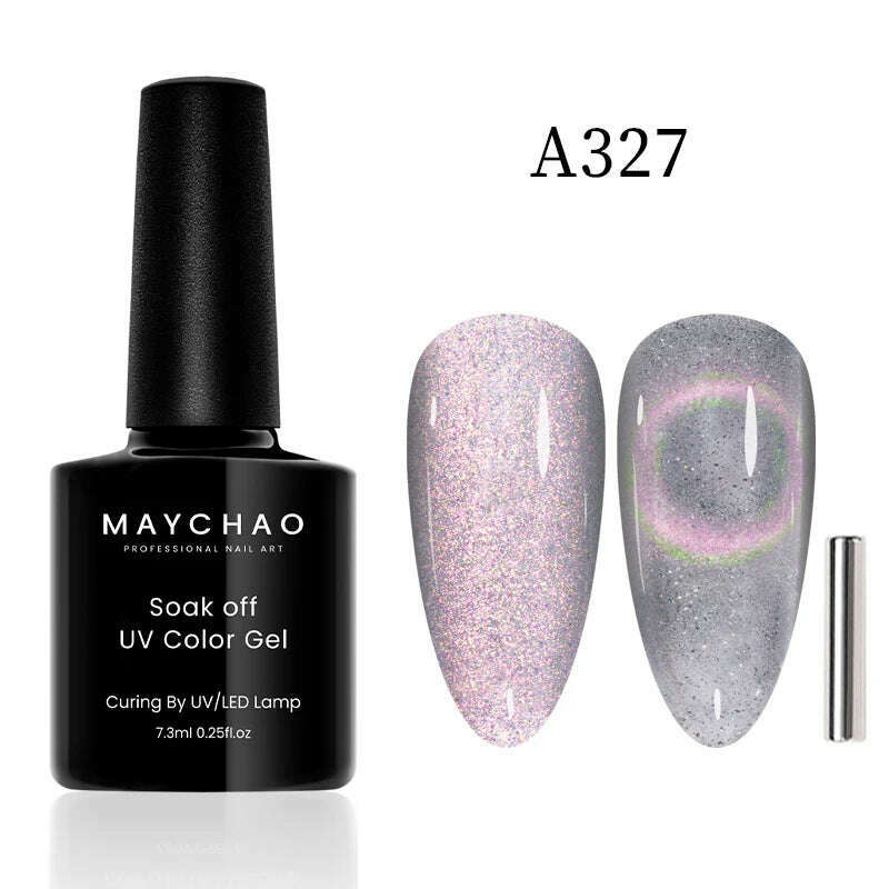 KIMLUD, MAYCHAO 7ml Cat Eye Gel Nail Polish Shiny Magnetic Gel Semi Permanent Soak Off UV Gel Glitter Manicure For Nail Art Gel Varnish, 7.3ml A327, KIMLUD APPAREL - Womens Clothes