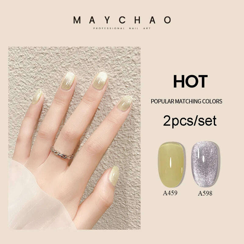 KIMLUD, MAYCHAO 7ml Cat Eye Gel Nail Polish Shiny Magnetic Gel Semi Permanent Soak Off UV Gel Glitter Manicure For Nail Art Gel Varnish, 2pcsA459A800, KIMLUD APPAREL - Womens Clothes