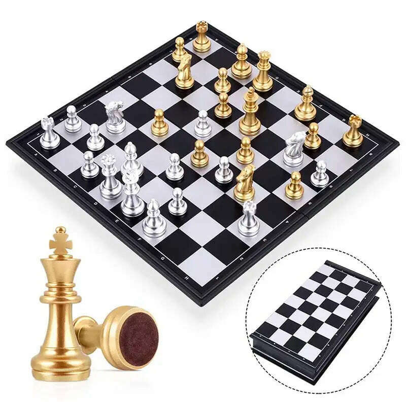 KIMLUD, Medieval Chess Set With High Quality Chessboard 32 Gold Silver Chess Pieces Magnetic Board Game Chess Figure Sets Szachy Checker, KIMLUD Womens Clothes