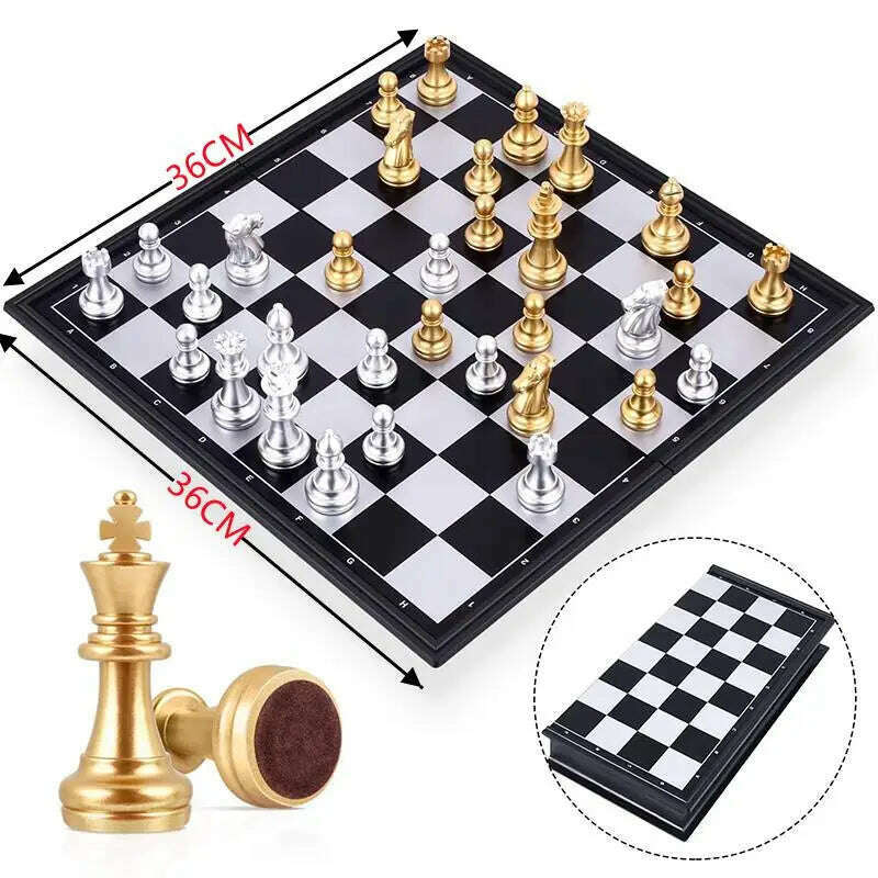 KIMLUD, Medieval Chess Set With High Quality Chessboard 32 Gold Silver Chess Pieces Magnetic Board Game Chess Figure Sets Szachy Checker, BH90-Gold-36x36cm, KIMLUD APPAREL - Womens Clothes