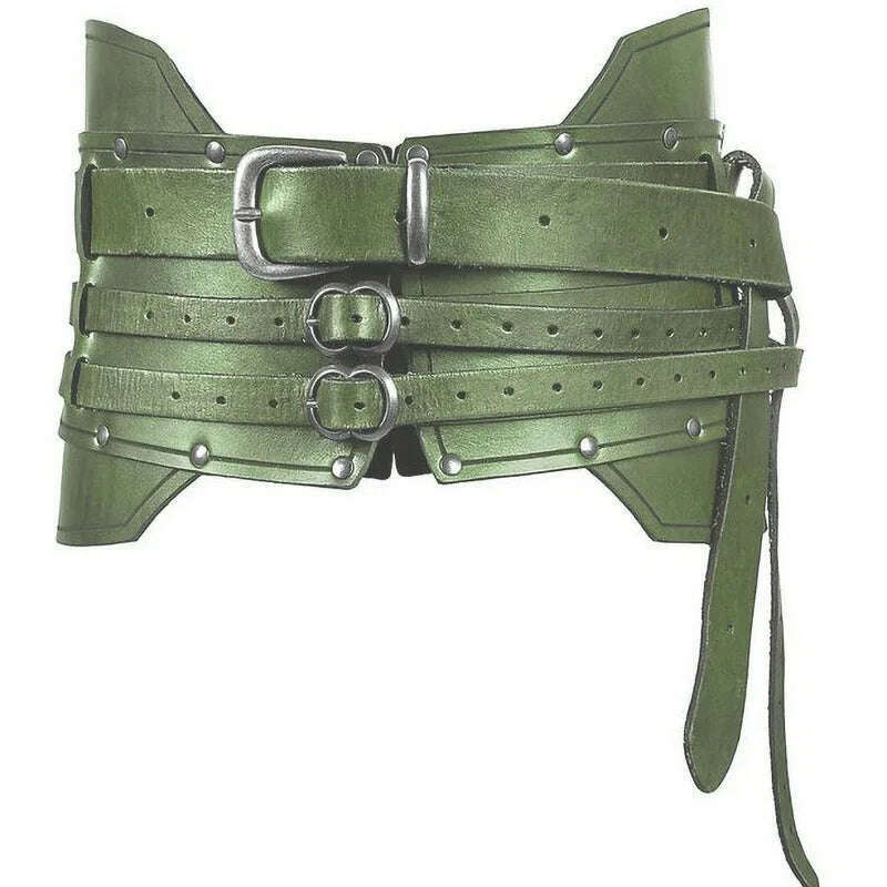 KIMLUD, Medieval Wide Leather Armor Belt Steampunk Waist Costume Accessory Women Men Viking Knight Antique Waistband For Larp Cosplay, green, KIMLUD APPAREL - Womens Clothes