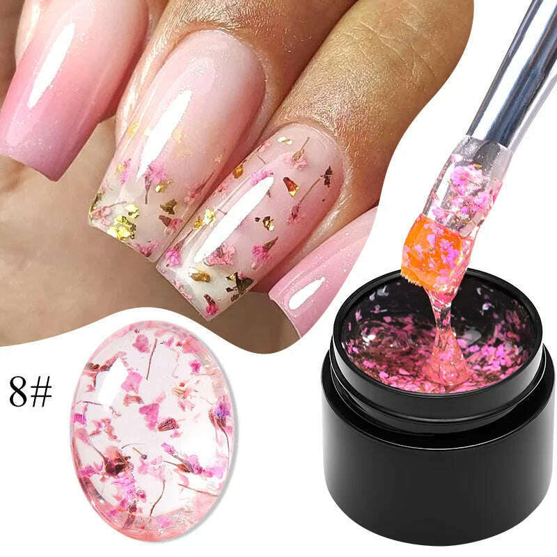 MEET ACROSS 5ml Pink Dried Flower Gel Nail Polish Natural Flower Fairy Nail Art Gel Soak Off UV LED Painting Varnishes For Nails - KIMLUD