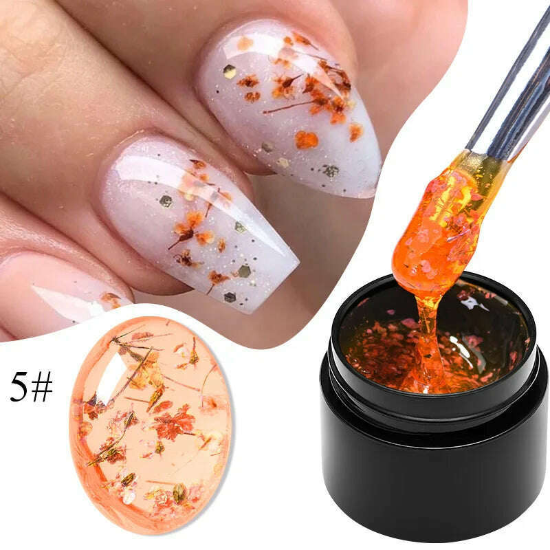 KIMLUD, MEET ACROSS 5ml Pink Dried Flower Gel Nail Polish Natural Flower Fairy Nail Art Gel Soak Off UV LED Painting Varnishes For Nails, K0259, KIMLUD APPAREL - Womens Clothes