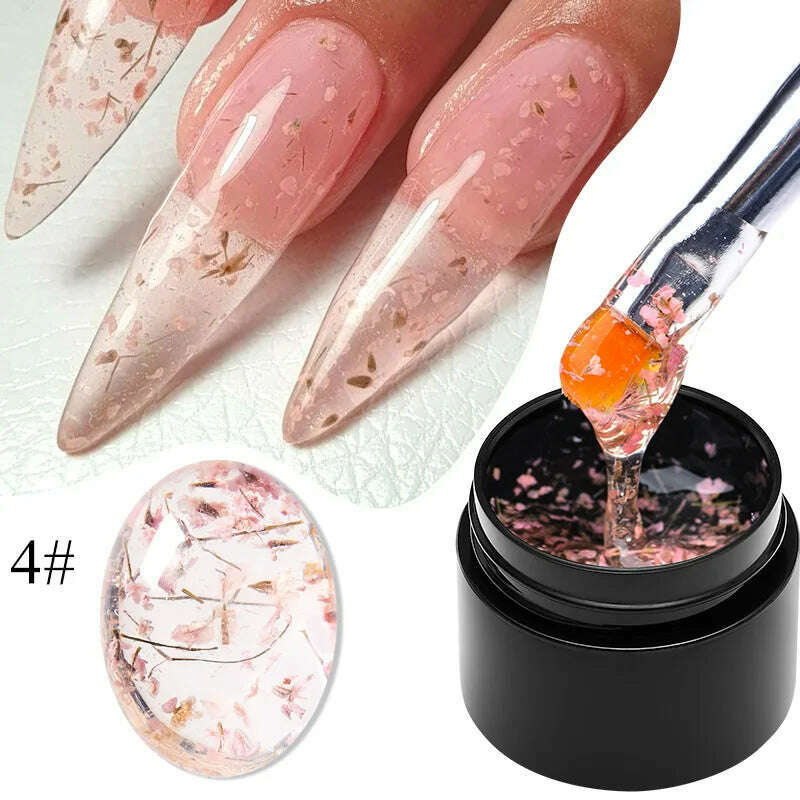 KIMLUD, MEET ACROSS 5ml Pink Dried Flower Gel Nail Polish Natural Flower Fairy Nail Art Gel Soak Off UV LED Painting Varnishes For Nails, K0258, KIMLUD APPAREL - Womens Clothes