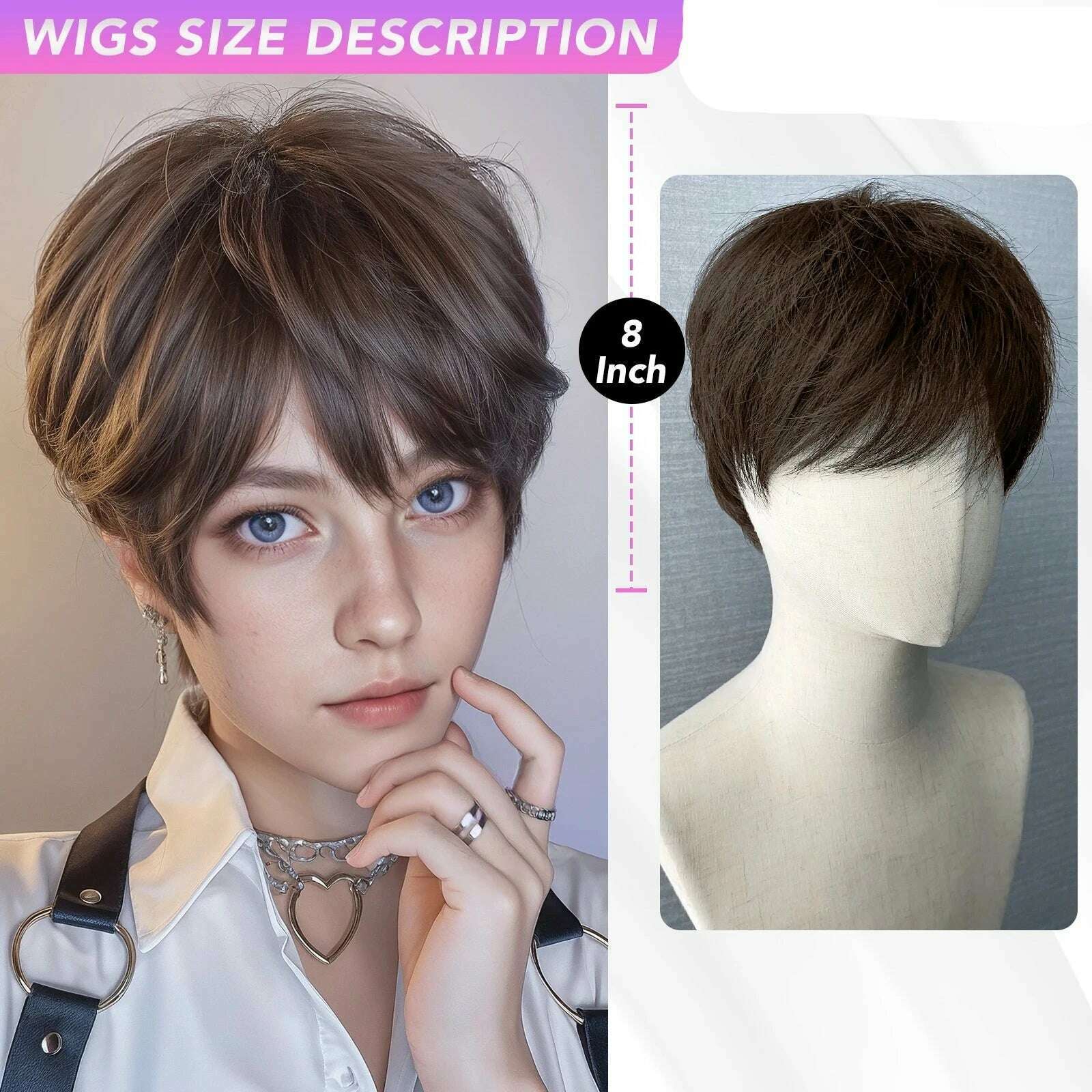 KIMLUD, MEISU 8 Inch ShortBrown Stairght Bangs Wig Mens Wig Fiber Synthetic Wig Heat-resistant Non-Glare Natural Cosplay Daily For Man, KIMLUD Womens Clothes