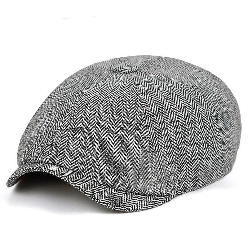 KIMLUD, Men beret vintage Herringbone Gatsby Tweed hat Newsboy Beret Hat spring Flat Peaked Beret Hats, Gray, KIMLUD APPAREL - Womens Clothes