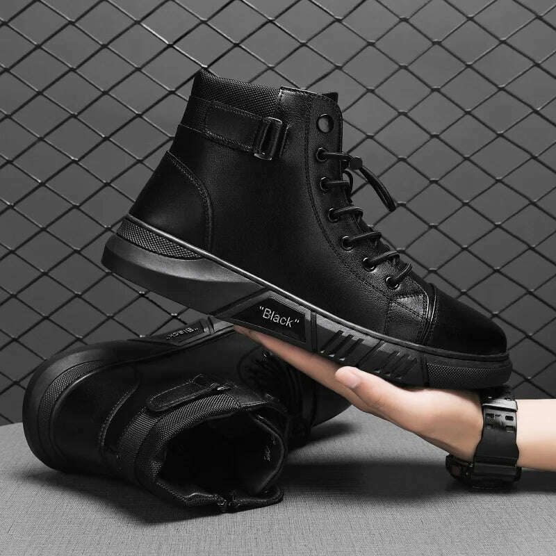 Men Boots Leather Casual Platform Boots Zipper British Style Autumn Winter Fashion Comfortable Mens Shoes Ankle Botas De Hombre - KIMLUD