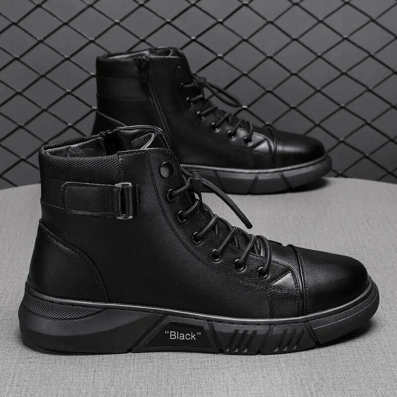 Men Boots Leather Casual Platform Boots Zipper British Style Autumn Winter Fashion Comfortable Mens Shoes Ankle Botas De Hombre - KIMLUD