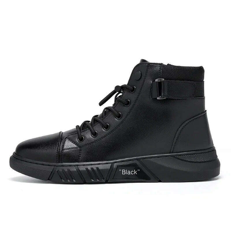 KIMLUD, Men Boots Leather Casual Platform Boots Zipper British Style Autumn Winter Fashion Comfortable Mens Shoes Ankle Botas De Hombre, Black / 40, KIMLUD APPAREL - Womens Clothes