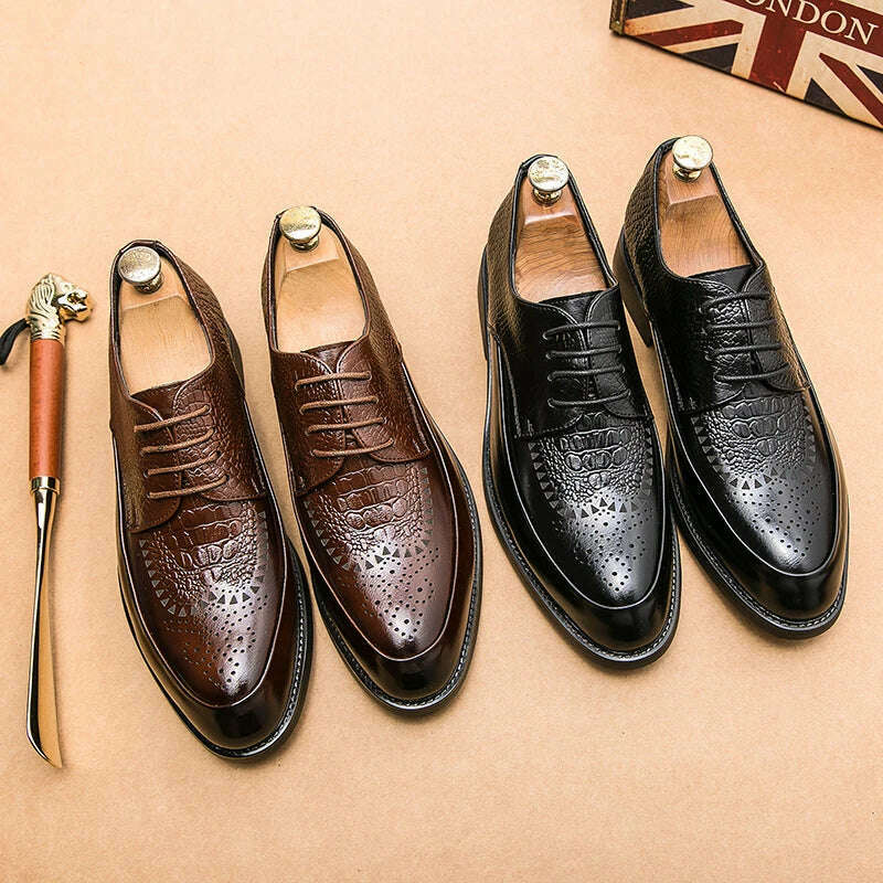 KIMLUD, Men Casual Shoes Brock Oxford Retro Crocodile Leather Men Formal Shoes 2024 Spring Men's Shoes For Men Office Social Derby Shoes, KIMLUD Womens Clothes