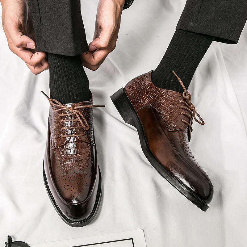 KIMLUD, Men Casual Shoes Brock Oxford Retro Crocodile Leather Men Formal Shoes 2024 Spring Men's Shoes For Men Office Social Derby Shoes, KIMLUD Womens Clothes