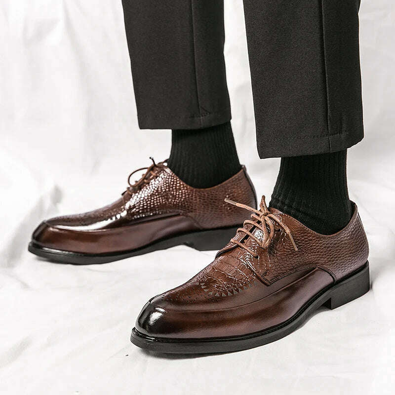 KIMLUD, Men Casual Shoes Brock Oxford Retro Crocodile Leather Men Formal Shoes 2024 Spring Men's Shoes For Men Office Social Derby Shoes, KIMLUD Womens Clothes