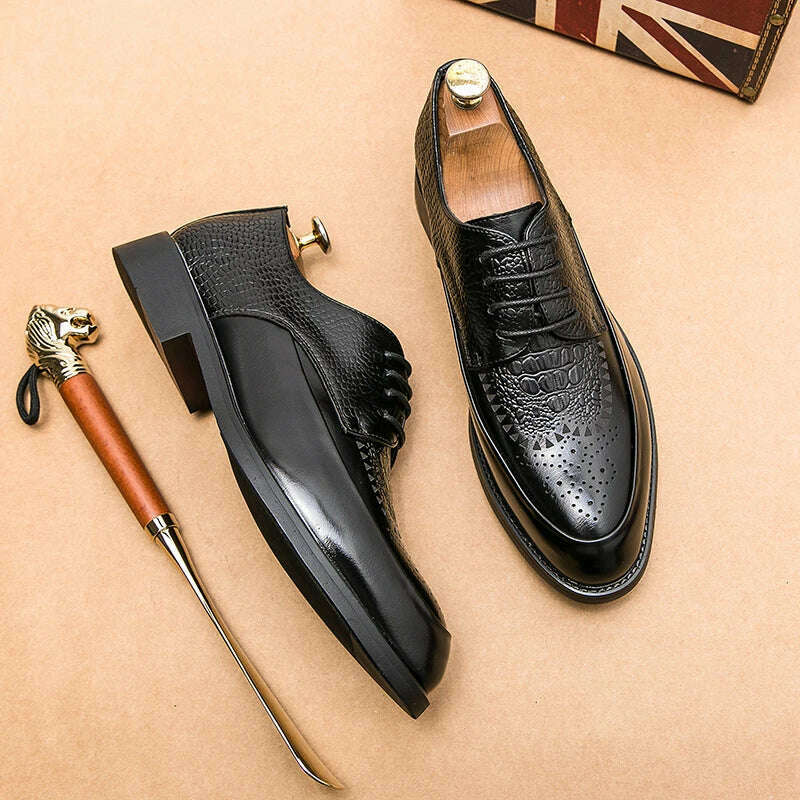 KIMLUD, Men Casual Shoes Brock Oxford Retro Crocodile Leather Men Formal Shoes 2024 Spring Men's Shoes For Men Office Social Derby Shoes, black / 39, KIMLUD APPAREL - Womens Clothes