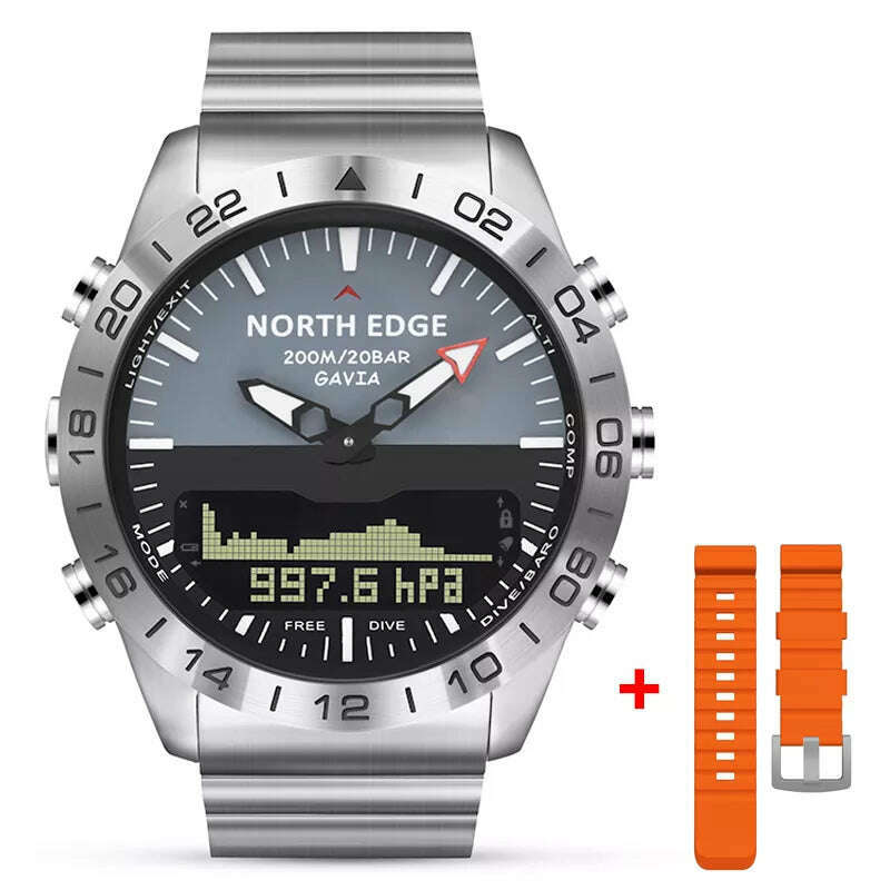 KIMLUD, Men Dive Sports Digital watch Mens Watches Military Army Luxury Full Steel Business Waterproof 200m Altimeter Compass NORTH EDGE, Orange Rubber, KIMLUD APPAREL - Womens Clothes