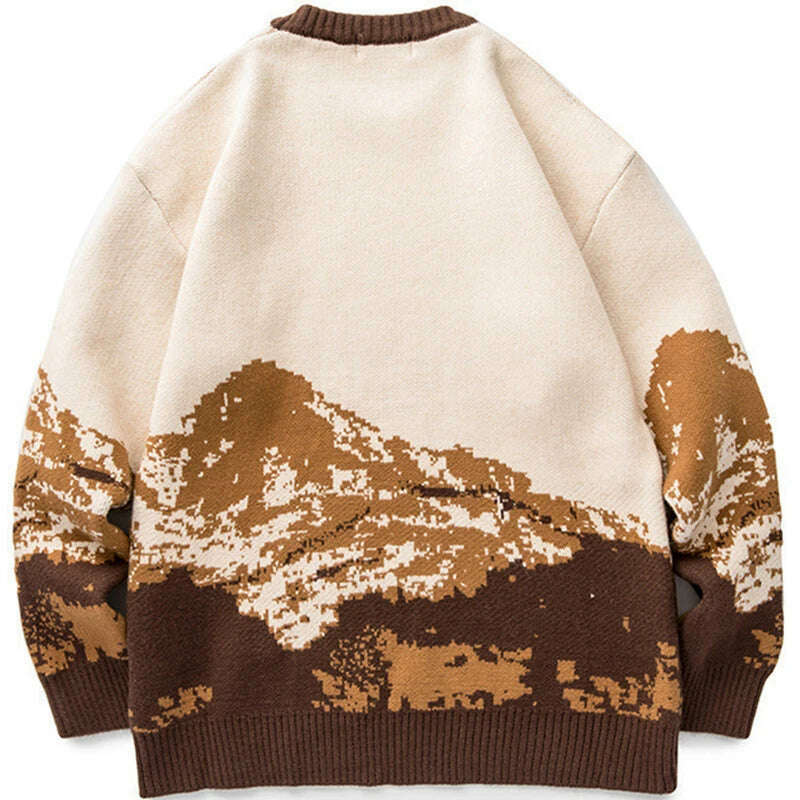 Men Hip Hop Streetwear Harajuku Sweater Vintage Japanese Style Snow Mountain Knitted Sweater Winter Casual Pullover Knitwear - KIMLUD