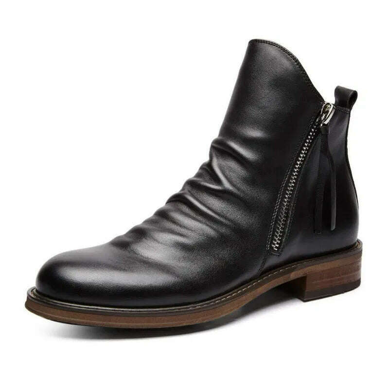 KIMLUD, Men Leather Boots 2021 Fashion High-top Tassel Zip PU Leather Shoes Autumn Winter Ankle Boots Men  Boots Plus Size 48, Black / 38, KIMLUD APPAREL - Womens Clothes