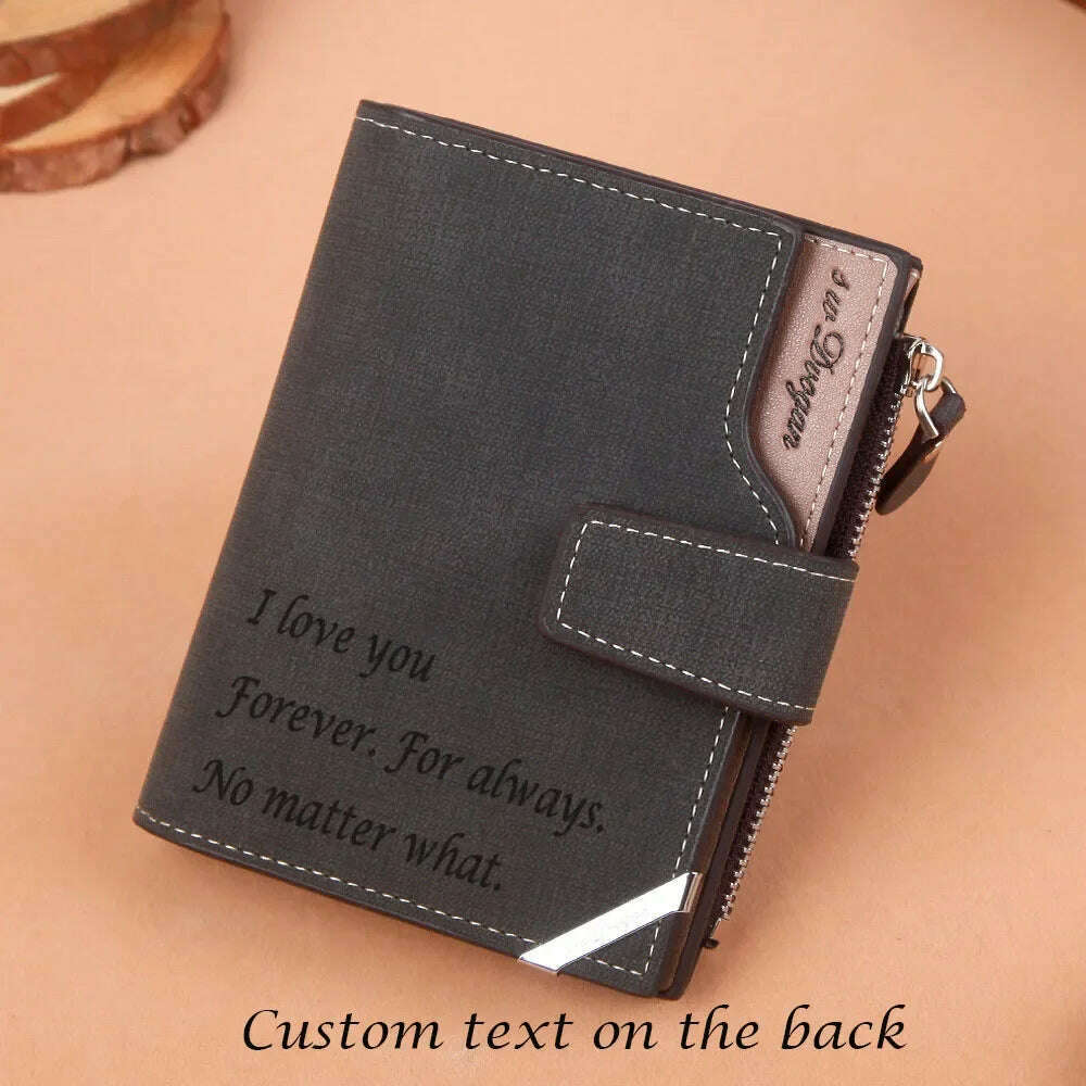 Men Short Wallet with Zipper Coin Pocket Custom Picture Personalized Photo Wallets Father's Mother's Day Gift for Men Him Her - KIMLUD