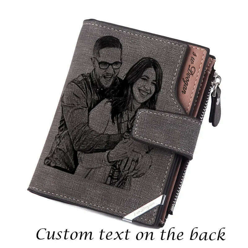 Men Short Wallet with Zipper Coin Pocket Custom Picture Personalized Photo Wallets Father's Mother's Day Gift for Men Him Her - KIMLUD