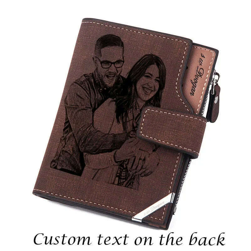 Men Short Wallet with Zipper Coin Pocket Custom Picture Personalized Photo Wallets Father's Mother's Day Gift for Men Him Her - KIMLUD