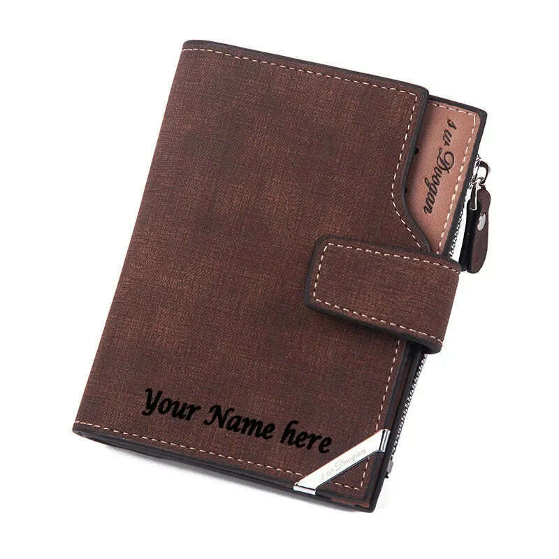 Men Short Wallet with Zipper Coin Pocket Custom Picture Personalized Photo Wallets Father's Mother's Day Gift for Men Him Her - KIMLUD