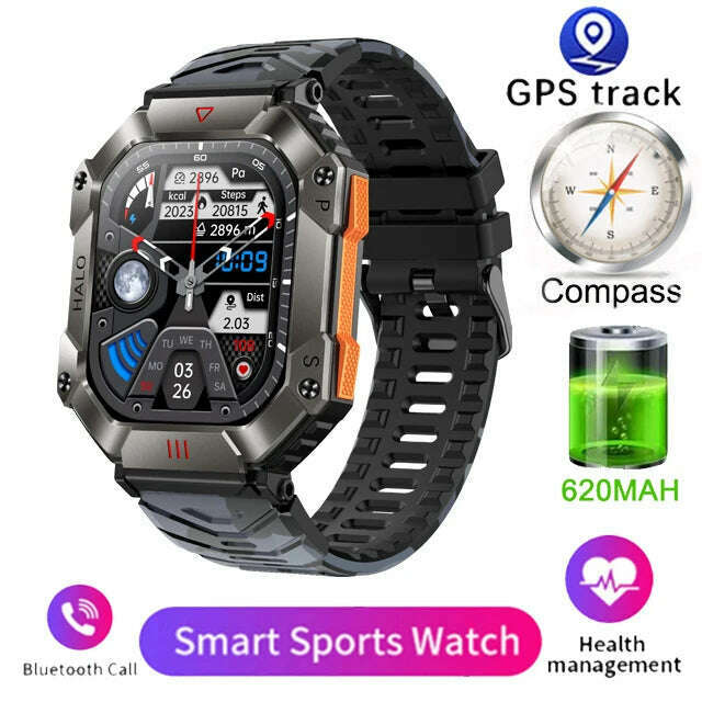 Men Smart Watch For Android IOS Fitness Watches Ip68 Waterproof Military Healthy Monitor AI Voice Bluetooth Call Smartwatch 2023 - KIMLUD