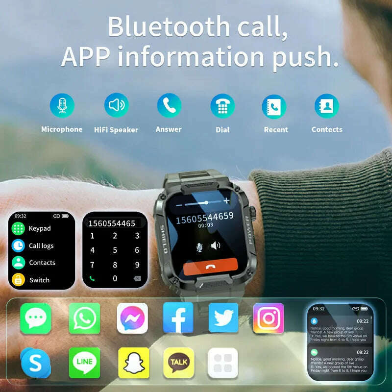 Men Smart Watch Military Healthy Monitor AI Voice Bluetooth Call Fitness Waterproof Sports Smartwatch for IOS Android Phone 2023 - KIMLUD