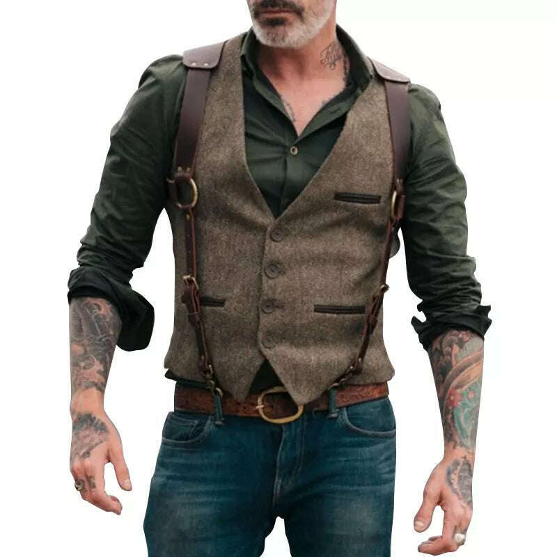 KIMLUD, Men Suit Vests Tweed Formal Victorian Business Dress Waistcoat Cosplay Mens Gentleman Groomman Wedding Slim Fit Gilet Tuxedo, black / European M, KIMLUD APPAREL - Womens Clothes