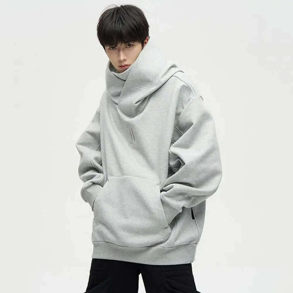 KIMLUD, Men Sweatshirt Japanese Harajuku Streetwear Cyber Punk Scarf Collar Hoodie Winter Autumn Comfortable Pullover Sweatshirt, KIMLUD Womens Clothes