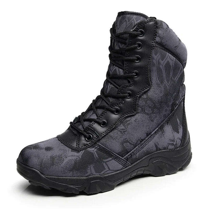 KIMLUD, Men Tactical Desert Combat Military Boots Men Work Shoes Ankle Boots Outdoor Waterproof Hiking Camping Mountaineering Army Boots, Black / 39, KIMLUD APPAREL - Womens Clothes