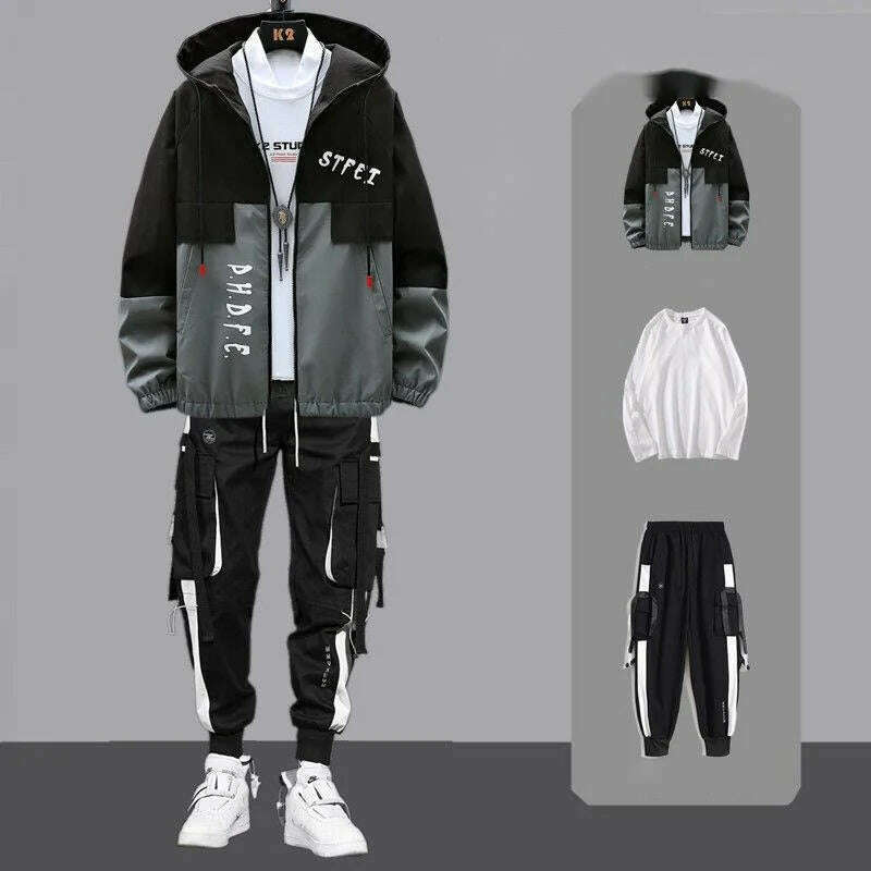 Men Tracksuit Autumn Sportswear Two Piece Sets Man Hip Hop Fashion Sweatpants Brand Clothing Mens Students Sweatsuit Hoodie Suit - KIMLUD