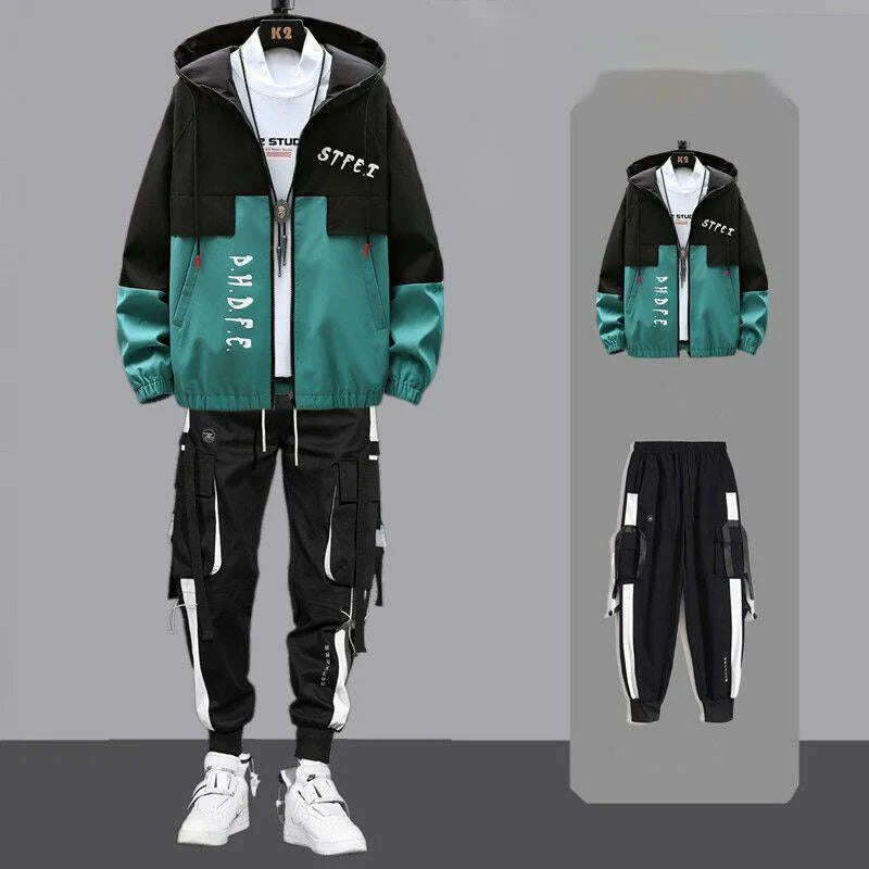 Men Tracksuit Autumn Sportswear Two Piece Sets Man Hip Hop Fashion Sweatpants Brand Clothing Mens Students Sweatsuit Hoodie Suit - KIMLUD