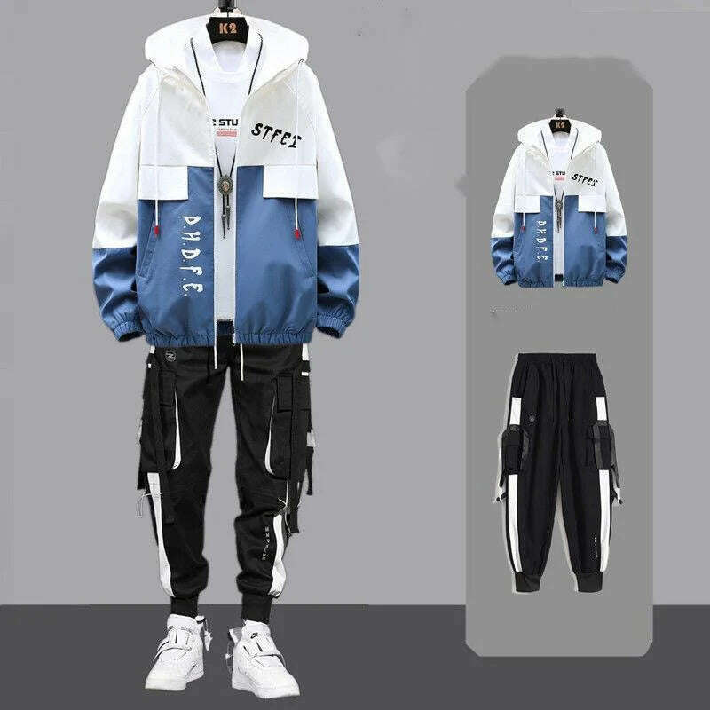 KIMLUD, Men Tracksuit Autumn Sportswear Two Piece Sets Man Hip Hop Fashion Sweatpants Brand Clothing Mens Students Sweatsuit Hoodie Suit, L158-165cm 50-57kg / blue, KIMLUD APPAREL - Womens Clothes