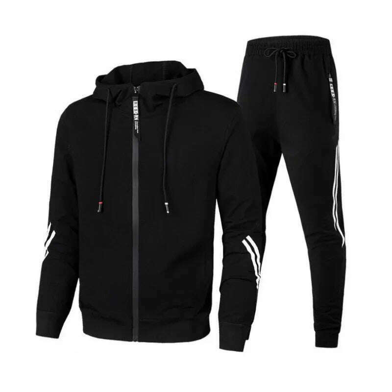 Men Winter Fashion Hoodies Solid Color Suits Tracksuit Winter Warm Clothes Male Casual Hoodie Sets - KIMLUD