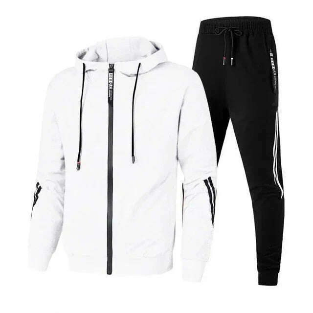 KIMLUD, Men Winter Fashion Hoodies Solid Color Suits Tracksuit Winter Warm Clothes Male Casual Hoodie Sets, white / M, KIMLUD APPAREL - Womens Clothes