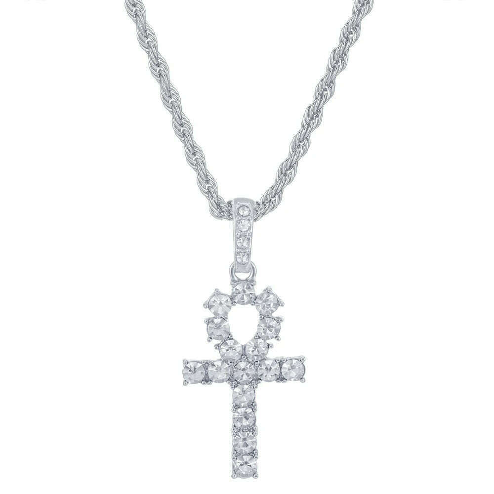 KIMLUD, Men Women Hip Hop Cross Shiny Pendant With 4mm Zircon Tennis Chain Charm Iced Out Bling Exquisite Necklace Jewelry Fashion Gift, style B 3 / 18inch(45cm), KIMLUD APPAREL - Womens Clothes