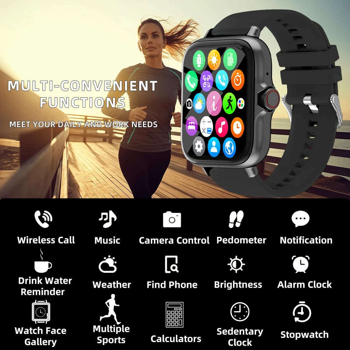 Men Women Smart Watch 1.83'' Waterproof Fitness Sports Watch Answer Call Sleep Sport Pedometer Information Alerts Smartwatch - KIMLUD