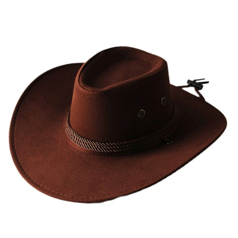 KIMLUD, Men&#39;s Cool Sun Hat Solid Color Cool Western Cowboy Hat Plain Solid Color Men&#39;s Peaked Cap Large Western Rope Knight Cowboy Hat, KIMLUD Womens Clothes