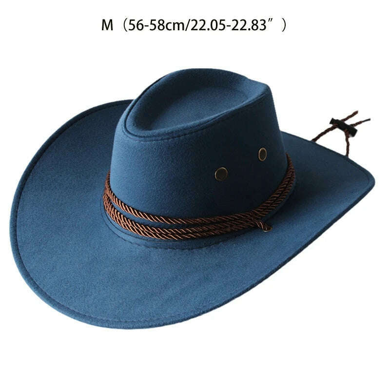 KIMLUD, Men&#39;s Cool Sun Hat Solid Color Cool Western Cowboy Hat Plain Solid Color Men&#39;s Peaked Cap Large Western Rope Knight Cowboy Hat, KIMLUD Womens Clothes