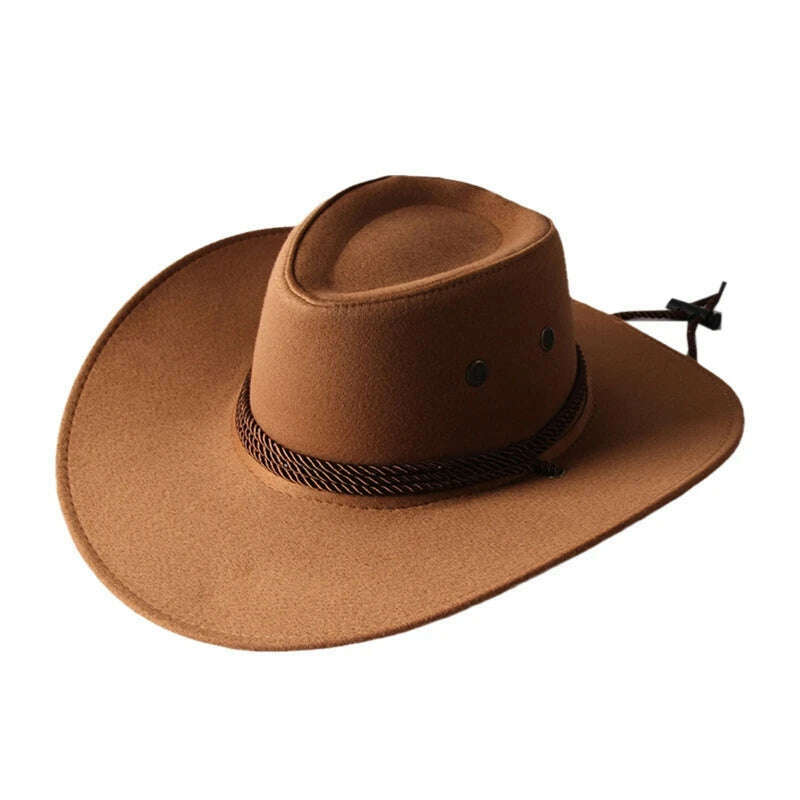 KIMLUD, Men&#39;s Cool Sun Hat Solid Color Cool Western Cowboy Hat Plain Solid Color Men&#39;s Peaked Cap Large Western Rope Knight Cowboy Hat, KIMLUD Womens Clothes