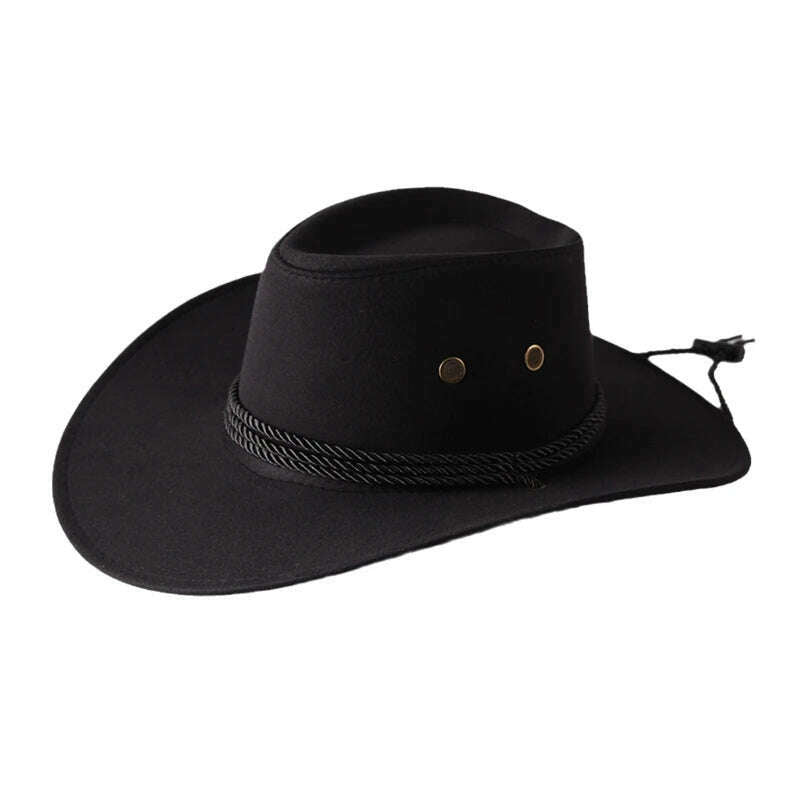 KIMLUD, Men&#39;s Cool Sun Hat Solid Color Cool Western Cowboy Hat Plain Solid Color Men&#39;s Peaked Cap Large Western Rope Knight Cowboy Hat, KIMLUD Womens Clothes