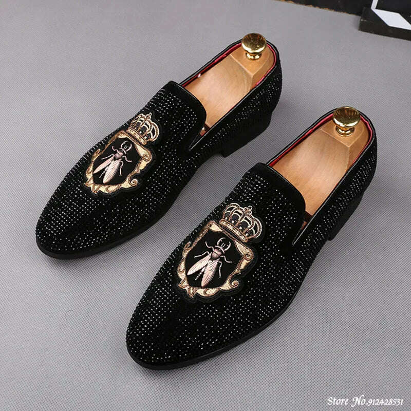 KIMLUD, Mens British Rhinestone Embroidery Flats Dress Gentleman Shoes Male Wedding Homecoming Evening Footwear Sapato Social Masculino, KIMLUD Womens Clothes