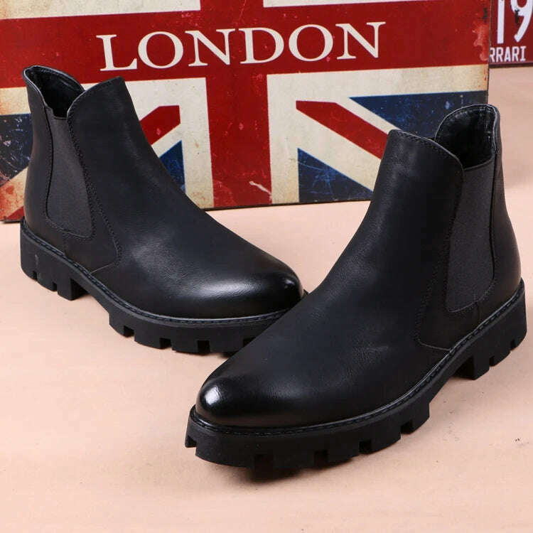 KIMLUD, mens casual business office formal dress chelsea boots platform shoes genuine leather boot black ankle botas hombre chaussure, KIMLUD Womens Clothes