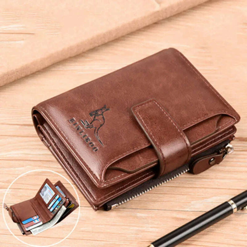 Men's Coin Purse Wallet Fashion RFID Blocking Man Leather Wallet Zipper Business Card Holder ID Money Bag Wallet Male - KIMLUD