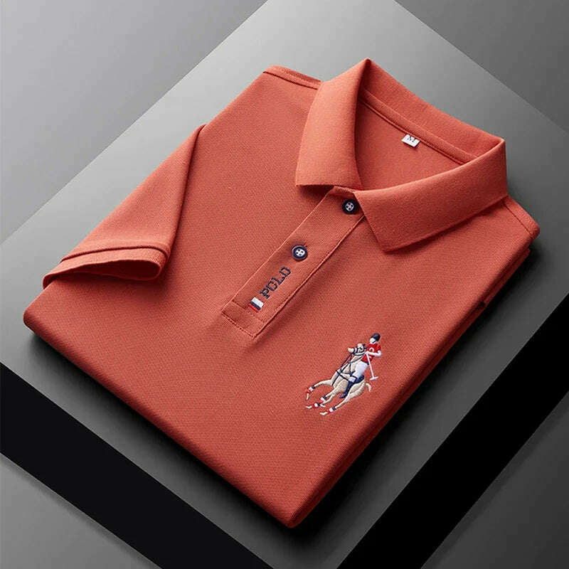 KIMLUD, Men's Embroidered Casual Fashion Short Sleeved POLO Shirt Summer Comfortable Top, Orange / M, KIMLUD APPAREL - Womens Clothes