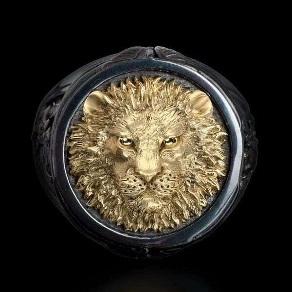 KIMLUD, Men's fashion domineering lion head rings for men Animal Signet Ring Boyfriend Birthday Party Anniversary Gift Jewelry, Gold / 13, KIMLUD APPAREL - Womens Clothes