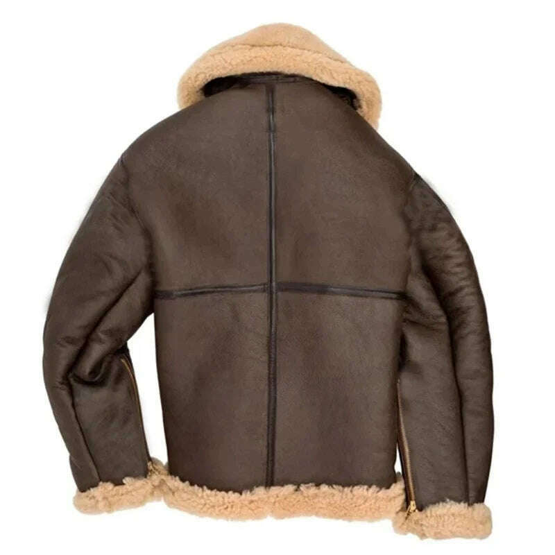 KIMLUD, Men's Faux Leather Classic Brown Black Bomber Jacket Winter Shearling Sheepskin Coat Large Size Male Fleece Warm Outerwear, KIMLUD Womens Clothes