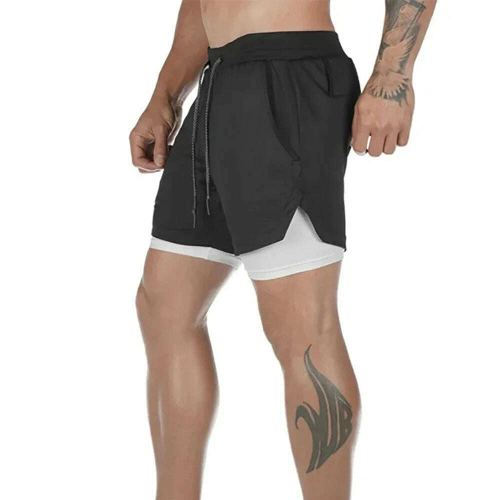 KIMLUD, Men's Gym Performance Shorts 2 In 1 Running Quick-Drying Jogging Short Pants Workout Sportswear Yoga Basketball Shorts, BlackWhite / S, KIMLUD APPAREL - Womens Clothes